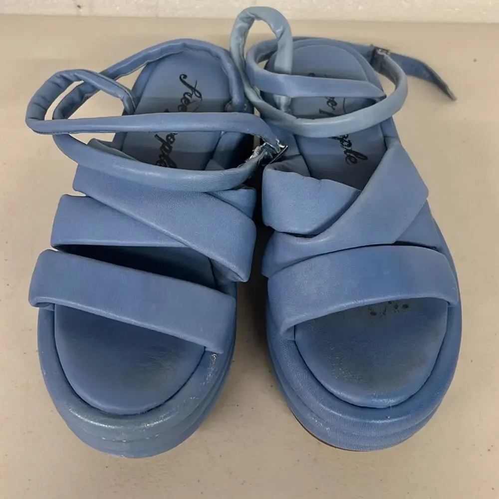 Free people sz36 eu blue leather platform strappy sandal carnival cobalt Harper